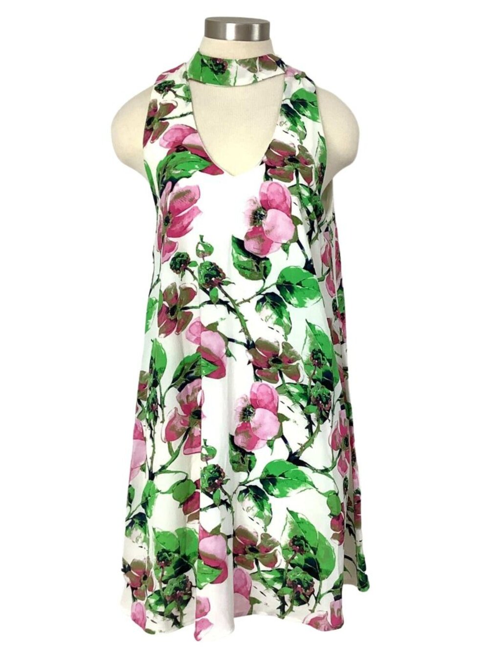 Summer Tunic Top Sleeveles Multicolor Floral Long Flowy Tunic Keyhole Size-L
